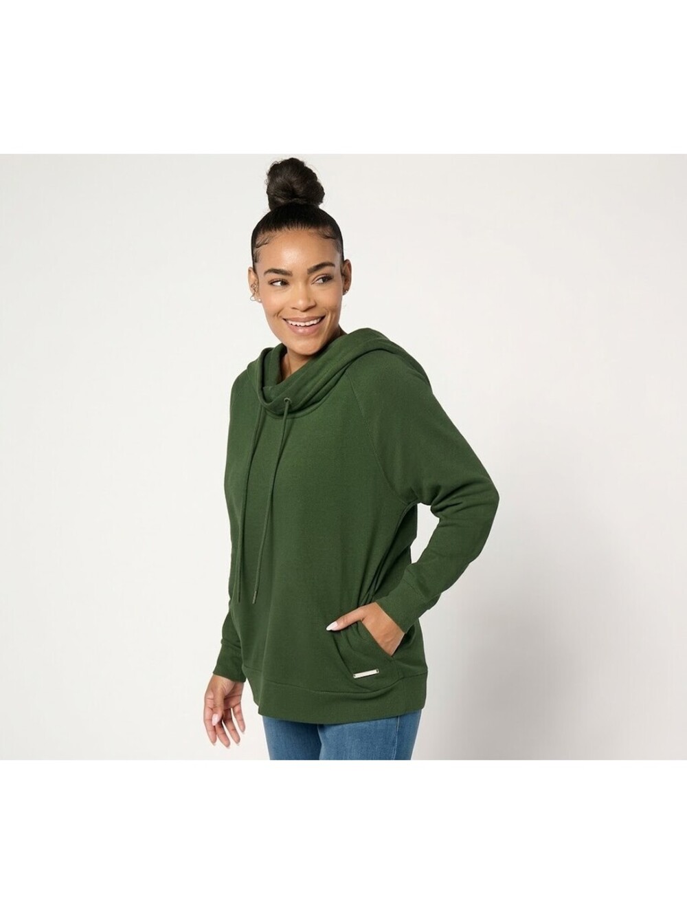 Peace Love World Alina French Terry Cowl Neck Sweatshirt Hunter Green Size Large
